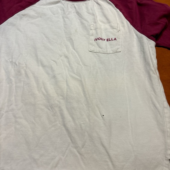 Ella ivory mid sleeve tee shirt - white and maroon 100 percent ,  cotton - Picture 3 of 3